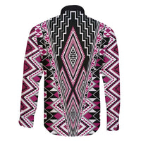 Pink Aotearoa Tukutuku and Poutama Motif Family Matching Long Sleeve Bodycon Dress and Hawaiian Shirt