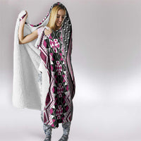 Pink Aotearoa Tukutuku and Poutama Motif Hooded Blanket
