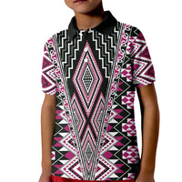 Pink Aotearoa Tukutuku and Poutama Motif Kid Polo Shirt