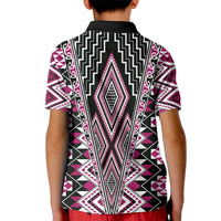 Pink Aotearoa Tukutuku and Poutama Motif Kid Polo Shirt