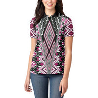 Pink Aotearoa Tukutuku and Poutama Motif Women Polo Shirt