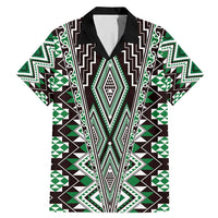 Green Aotearoa Tukutuku and Poutama Motif Family Matching Mermaid Dress and Hawaiian Shirt