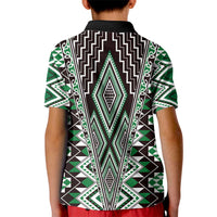 Green Aotearoa Tukutuku and Poutama Motif Kid Polo Shirt