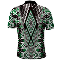 Green Aotearoa Tukutuku and Poutama Motif Polo Shirt