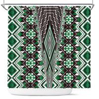 Green Aotearoa Tukutuku and Poutama Motif Shower Curtain