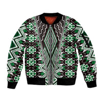Green Aotearoa Tukutuku and Poutama Motif Sleeve Zip Bomber Jacket LT03 Unisex Green - Polynesian Pride