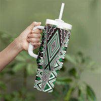 Green Aotearoa Tukutuku and Poutama Motif Tumbler With Handle