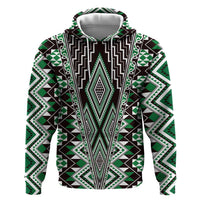 Green Aotearoa Tukutuku and Poutama Motif Zip Hoodie LT03 Pullover Hoodie Green - Polynesian Pride