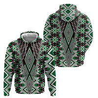 Green Aotearoa Tukutuku and Poutama Motif Zip Hoodie LT03 - Polynesian Pride
