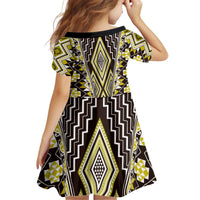 Yellow Aotearoa Tukutuku and Poutama Motif Kid Short Sleeve Dress