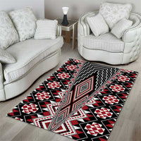 Red Aotearoa Tukutuku and Poutama Motif Area Rug