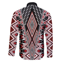 Red Aotearoa Tukutuku and Poutama Motif Family Matching Short Sleeve Bodycon Dress and Hawaiian Shirt