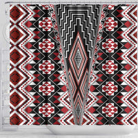 Red Aotearoa Tukutuku and Poutama Motif Shower Curtain LT03 - Polynesian Pride