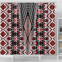 Red Aotearoa Tukutuku and Poutama Motif Shower Curtain LT03 - Polynesian Pride
