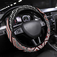 Red Aotearoa Tukutuku and Poutama Motif Steering Wheel Cover