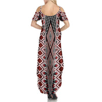 Red Aotearoa Tukutuku and Poutama Motif Summer Maxi Dress