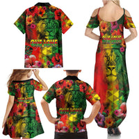 Hawaiian Reggae Family Matching Summer Maxi Dress and Hawaiian Shirt Tropical Plants and Tribal Kakau Tattoo-One Love Jawaiian