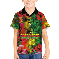 Hawaiian Reggae Hawaiian Shirt Tropical Plants and Tribal Kakau Tattoo-One Love Jawaiian
