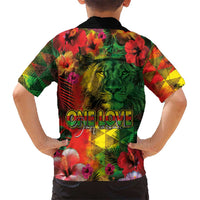 Hawaiian Reggae Kid Hawaiian Shirt Tropical Plants and Tribal Kakau Tattoo-One Love Jawaiian
