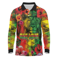 Hawaiian Reggae Long Sleeve Polo Shirt Tropical Plants and Tribal Kakau Tattoo-One Love Jawaiian LT03 Reggae - Polynesian Pride