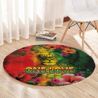 Hawaiian Reggae Round Carpet Tropical Plants and Tribal Kakau Tattoo-One Love Jawaiian