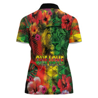 Hawaiian Reggae Women Polo Shirt Tropical Plants and Tribal Kakau Tattoo-One Love Jawaiian LT03 - Polynesian Pride