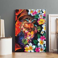 Hawaiian Lei Day Canvas Wall Art Colorful Plumeria and Volcanic Turtle with Abstract Lava Texture