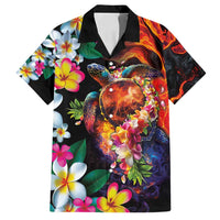 Hawaiian Lei Day Family Matching Puletasi and Hawaiian Shirt Colorful Plumeria and Volcanic Turtle with Abstract Lava Texture