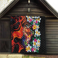 Hawaiian Lei Day Quilt Colorful Plumeria and Volcanic Turtle with Abstract Lava Texture