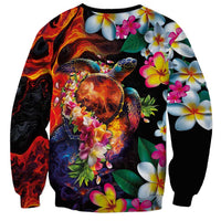 Hawaiian Lei Day Sweatshirt Colorful Plumeria and Volcanic Turtle with Abstract Lava Texture