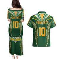 Custom Cook Islands Rugby League Couples Matching Puletasi and Hawaiian Shirt Tatau Tribal Pattern-Special Edition Green Color LT03 - Polynesian Pride