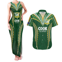 Custom Cook Islands Rugby League Couples Matching Tank Maxi Dress and Hawaiian Shirt Tatau Tribal Pattern-Special Edition Green Color LT03 Green-Yellow - Polynesian Pride