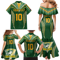 Custom Cook Islands Rugby League Family Matching Mermaid Dress and Hawaiian Shirt Tatau Tribal Pattern-Special Edition Green Color LT03 - Polynesian Pride