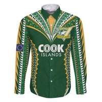 Custom Cook Islands Rugby League Family Matching Puletasi and Hawaiian Shirt Tatau Tribal Pattern-Special Edition Green Color LT03 Dad's Shirt - Long Sleeve Green-Yellow - Polynesian Pride