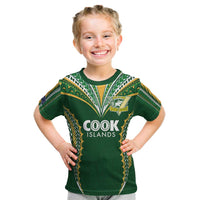 Custom Cook Islands Rugby League Kid T Shirt Tatau Tribal Pattern-Special Edition Green Color LT03 Green-Yellow - Polynesian Pride