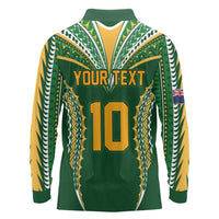 Custom Cook Islands Rugby League Long Sleeve Polo Shirt Tatau Tribal Pattern-Special Edition Green Color