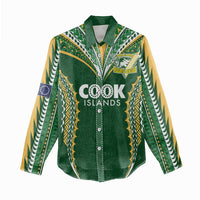 Custom Cook Islands Rugby League Women Casual Shirt Tatau Tribal Pattern-Special Edition Green Color LT03 - Polynesian Pride