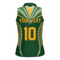 Custom Cook Islands Rugby League Women Sleeveless Polo Shirt Tatau Tribal Pattern-Special Edition Green Color