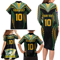 Custom Cook Islands Rugby League Family Matching Long Sleeve Bodycon Dress and Hawaiian Shirt Tatau Tribal Pattern-Special Edition Black Color LT03 - Polynesian Pride