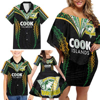 Custom Cook Islands Rugby League Family Matching Off Shoulder Short Dress and Hawaiian Shirt Tatau Tribal Pattern-Special Edition Black Color LT03 - Polynesian Pride