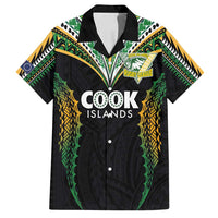 Custom Cook Islands Rugby League Family Matching Off Shoulder Short Dress and Hawaiian Shirt Tatau Tribal Pattern-Special Edition Black Color LT03 Dad's Shirt - Short Sleeve Green-Black - Polynesian Pride