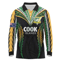 Custom Cook Islands Rugby League Long Sleeve Polo Shirt Tatau Tribal Pattern-Special Edition Black Color