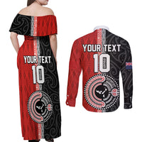 Custom Tonga and New Zealand Rugby Couples Matching Off Shoulder Maxi Dress and Long Sleeve Button Shirt Maori Mix Ngatu Pattern