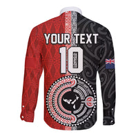 Custom Tonga and New Zealand Rugby Long Sleeve Button Shirt Maori Mix Ngatu Pattern