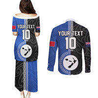 Custom Samoa and New Zealand Rugby Couples Matching Puletasi and Long Sleeve Button Shirt Teuila Samoan and Maori Warrior