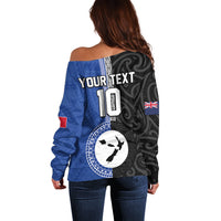 Custom Samoa and New Zealand Rugby Off Shoulder Sweater Teuila Samoan and Maori Warrior