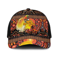 Australia and Papua New Guinea Together Baseball Net Cap Kangaroo Aboriginal Art and Bird-of-paradise with Oro Tribal Motifs LT03 One Size Black Black - Polynesian Pride