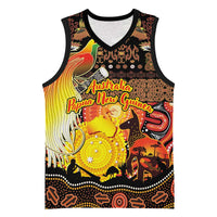 Personalized Australia and Papua New Guinea Together Basketball Jersey Kangaroo Aboriginal Art and Bird-of-paradise Oro Tribal Motifs LT03 Unisex Black - Polynesian Pride