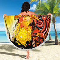 Australia and Papua New Guinea Together Beach Blanket Kangaroo Aboriginal Art and Bird-of-paradise Oro Tribal Motifs - Polynesian Pride