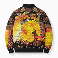 Personalized Australia and Papua New Guinea Together Bomber Puffer Jacket Kangaroo Aboriginal Art and Bird-of-paradise Oro Tribal Motifs LT03 - Polynesian Pride